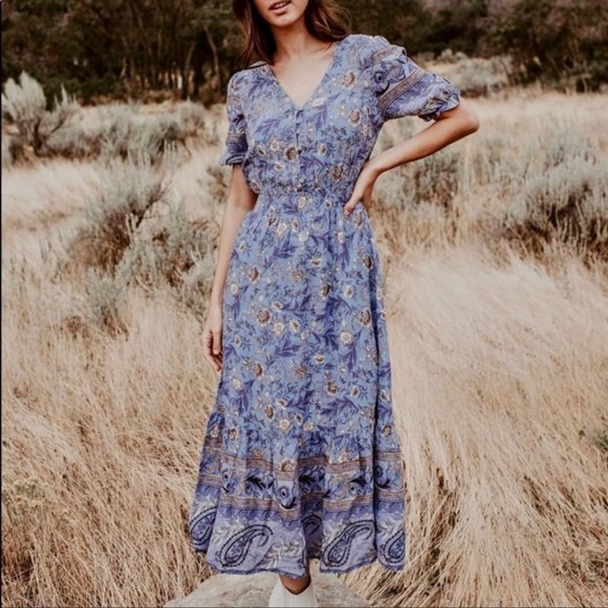 HAYDEN Boho Purple Midi Maxi Dress Sz Small