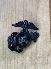 Vintage USMC Eagle Globe & Anchor Hat Cap Lapel Pin Device Black Brass