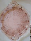Vintage Jeanette Cherry Blossom Pink Depression Glass Handled Cake Serving Plate