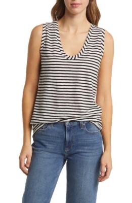 Caslon Striped Muscle Tank XL