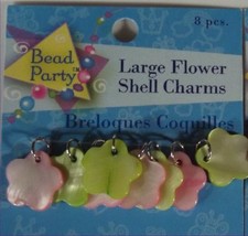 Large Flower Shell Charms - Jewelry Making - 3 packs  24 beads - pink green