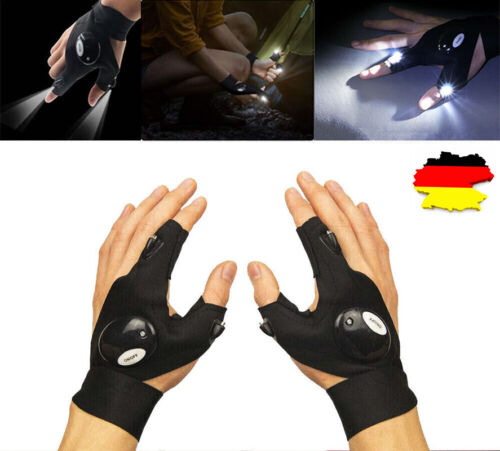 Fingerlose Handschuhe mit Licht für dunkle Orte LED Taschenlampe Camping Angeln - Bild 1 von 14