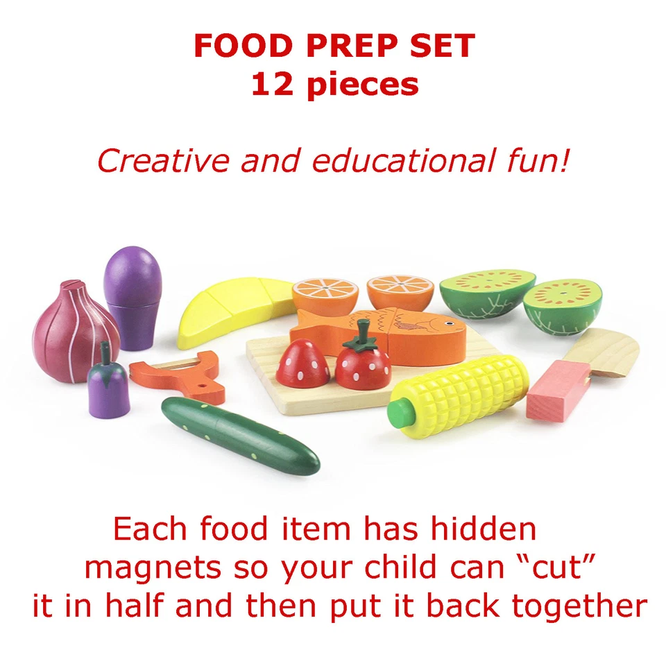 Juego de tabla de cortar y comida de madera Montessori - Juguete para niños Foto 2 de 4