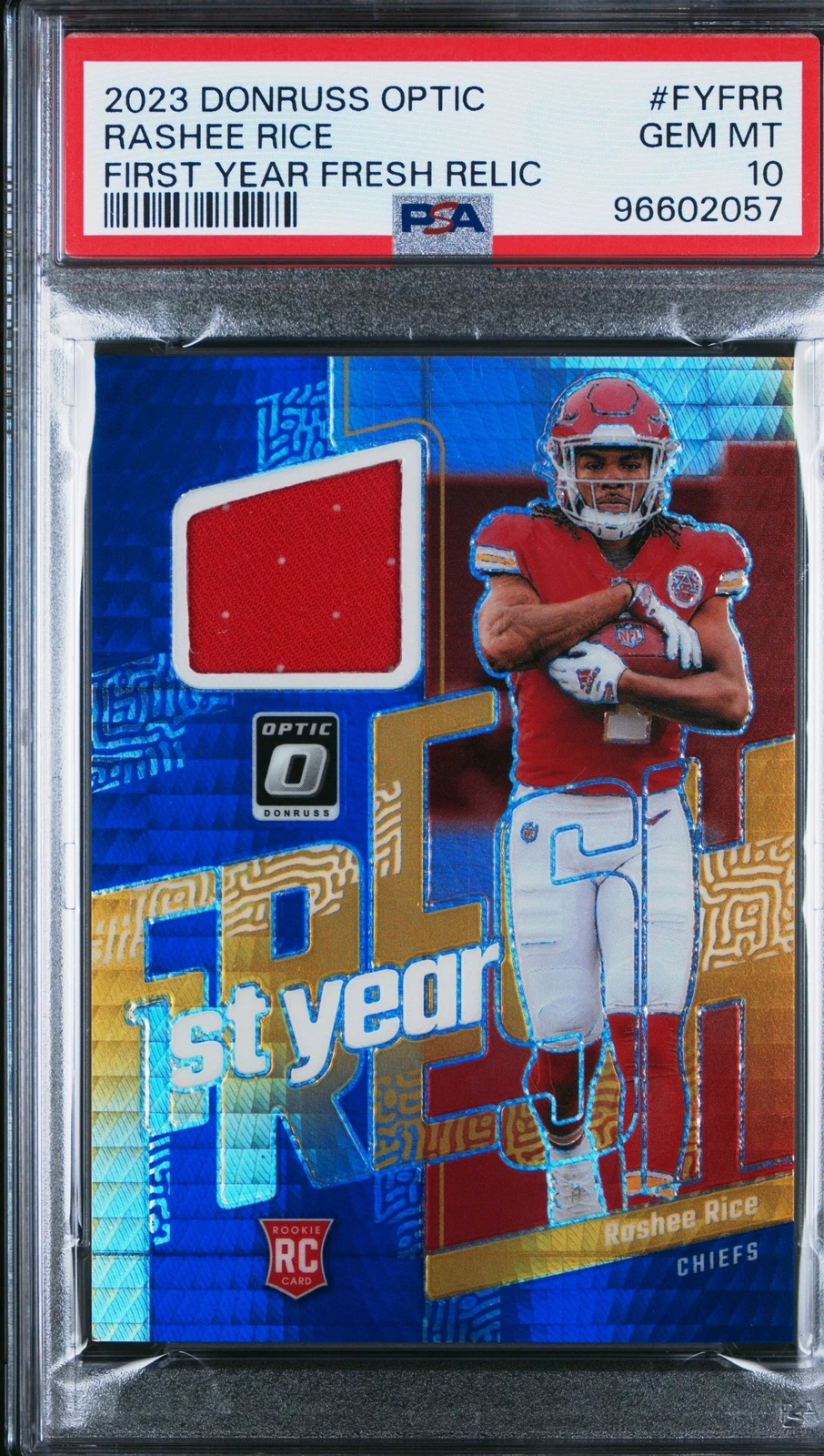 Rashee Rice Panini Donruss Optic First Year Fresh Relics #FYFRR Blue Hyper