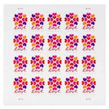 LOVE HEARTS BLOSSOM Sheet of 20 Forever Stamps MNH #5339