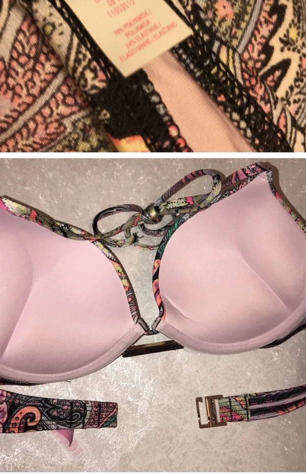 Victoria's Secret 34B RARO Bombshell Halter Bikini Top Paisley Estampado Multicolor Foto 2 de 4