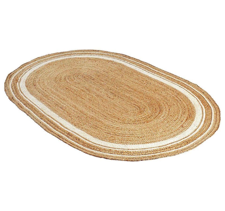 Rug Natural Jute Hand Braided Oval Shape Reversible Braided Modern Rustic Look - Image 4 of 4