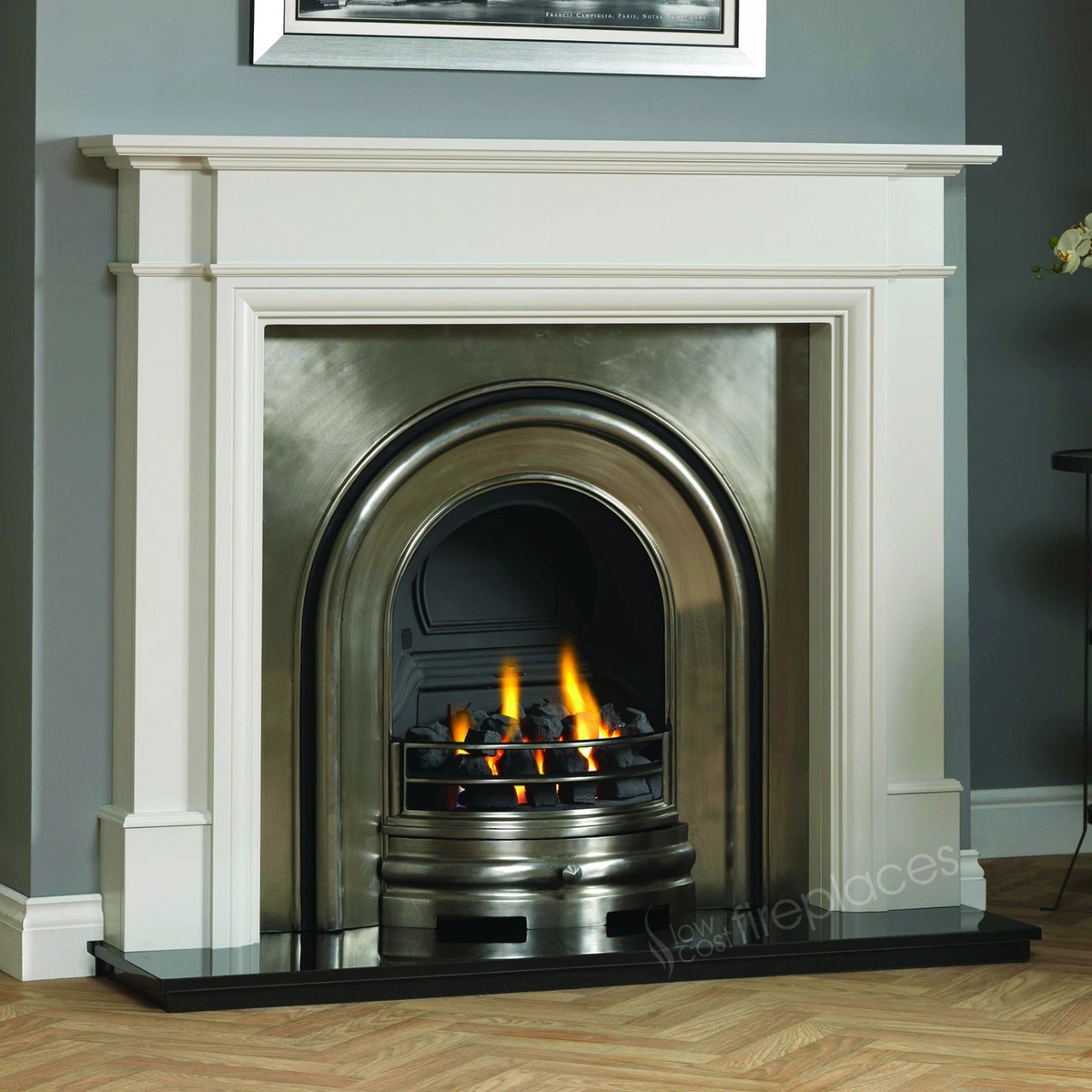 TRADITIONAL SOLID FUEL WHITE SURROUND COAL CAST IRON OPEN FIRE FIREPLACE  SUITE | eBay