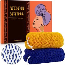 African Net Sponge Authentic - 2 Pieces Afro Scrub Exfoliating Net with Knots Na