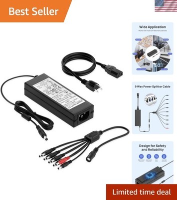 Universal 12V 5A Adapter with 9-Way Splitter Cable and Advanced Safety Features
