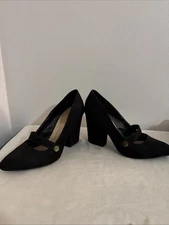 Nine West Womens Black Suede Square Heeled Shoes - Size 5M - Good Condition