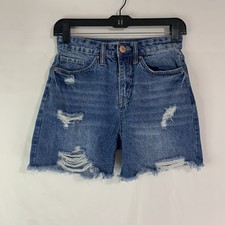 YMI Dream Distressed Raw Edge Blue Denim Cut Off Jean Shorts Juniors Size 3/26