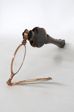 Late 1800s Faux Tortoise Lorgnette Folding Opera Glasses with Handle 4554B