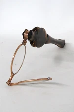 Late 1800s Faux Tortoise Lorgnette Folding Opera Glasses with Handle 4554B