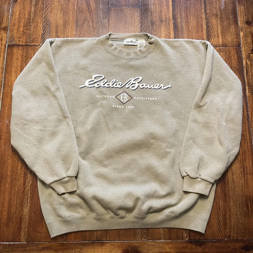 Sudadera De Colección Eddie Bauer Para Hombre Grande Caqui Bordada Hecha en EE. UU. Años 90 Foto 2 de 4