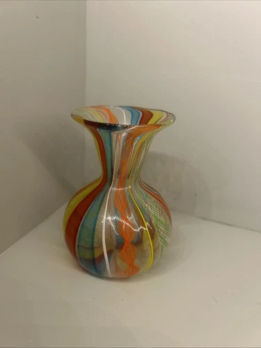 Vintage Murano Glass LATTICINO VASE  Lutz  Twisted Ribbon Bud Vase  Perfume