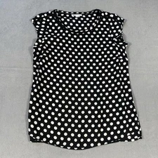 DR2 Daniel Rainn Petite Women Black & White Polka Dot, Cap Sleeve Blouse, PXS