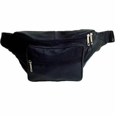 Black Top Grain Genuine leather Large Waist Bag/Fanny Pack/ Waist Hip Purse