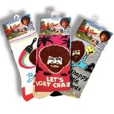 NEW Lot 3 Pairs BOB ROSS Joy Of Painting Crew Socks Adult Unisex Men Women 8-14