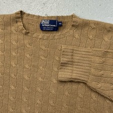 Vintage Polo Ralph Lauren Cashmere Sweater Mens 46 Brown Cable Knit Pullover 90s