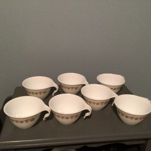 Set Of 7  Vintage Corelle By Corning Butterfly Gold 6 Ounce Tea Cups