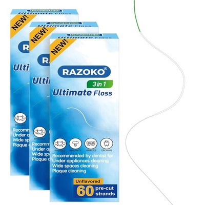 +++ Zahnseide, 3-in-1 Super Floss, Spangen, Implantate, 180Stk, 3Pack +++