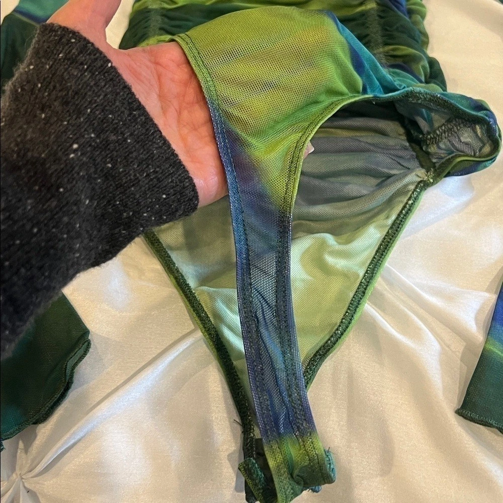 Line & Dot Green Blue Striped Long Sleeve Bodysuit XS NWT image 7