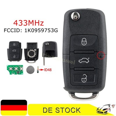 433MHz Klapp Funk Schlüssel für VW Golf Touran Caddy Jetta Seat Skoda 1K0959753G