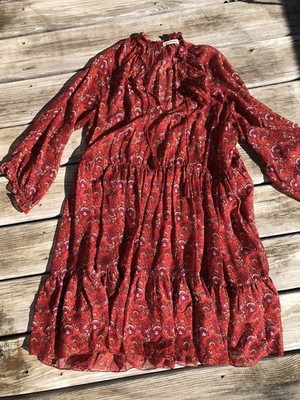Ulla Johnson Ollie Red Floral Dress Women s Size 10 Silk Designer Boho Chic