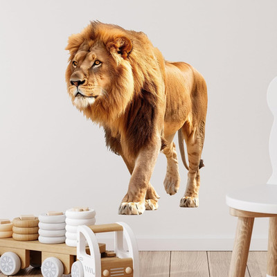 Lifelike Cool Walking Lion Wall Decal Nursery Animal Wall Sticker Removable P...