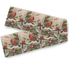 Winter Cardinal Bird Table Runner 13x90 Inches Double Sided Holly Berry Branc...