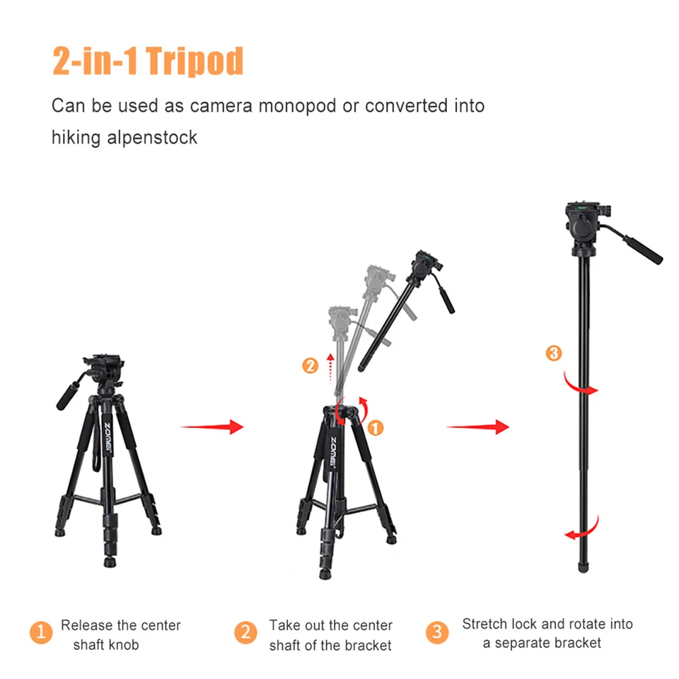 ZOMEI Q310 Professional Aluminum Alloy Camera Video Tripod 4-Section Extendable - Image 4 of 4