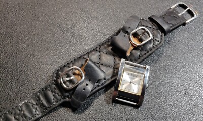 Freestyle Slider Tank Watch Womens 22mm Silver Dial Black Leather w New Battery Guess Tank Watch Women 22mm Silver Tone Black Leather Cuff  main image 4