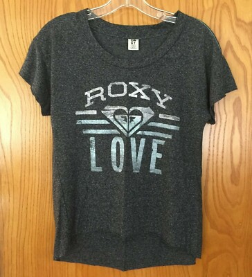 ROXY GRAY LOVE HEART LOGO SHORT SLEEVE SHIRT WOMENS SIZE XS