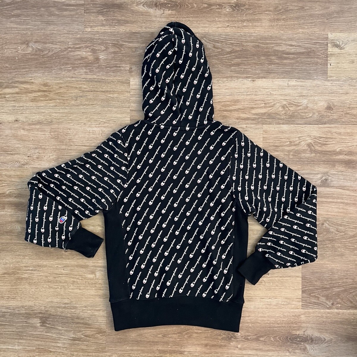 Champion Reverse Weave Mens Sz Small Black All Over Logo Print Champion Reverse Weave Mens Sz Small Black All Over Logo Print