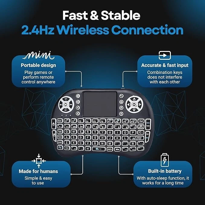 Teclado Mini i8 inalámbrico retroiluminado de 3 colores de 2,4 GHz panel táctil SmartTV Foto 4 de 4