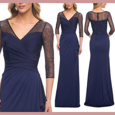 NEW 498 La Femme  18  Jersey Gown Beaded Lace Sleeve Gown 30028 q923