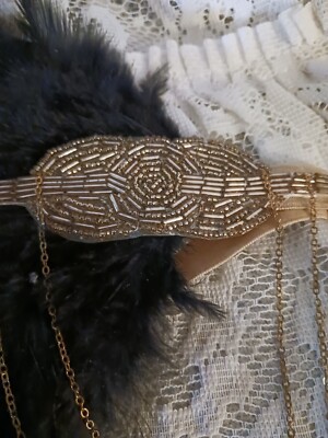 Faybox Bridal Black Feathers & Gold Beads Sexy Garter Belt Wedding  Accessory