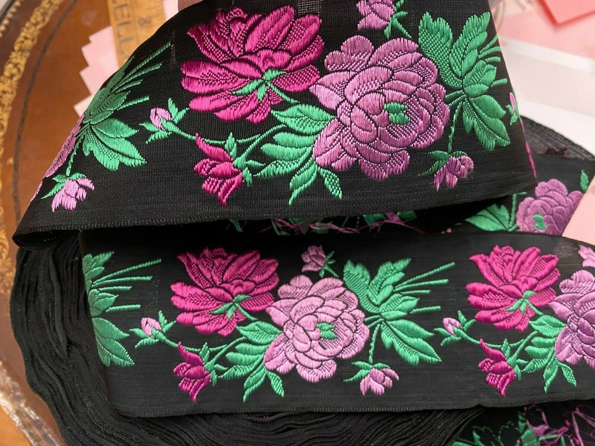 vintage jacquard 1940s embroidered ribbon silk 2.5