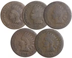(5 PC. LOT SET) 1880 - 1884 Indian Head Cent Pennies AVERAGE CIRCULATED
