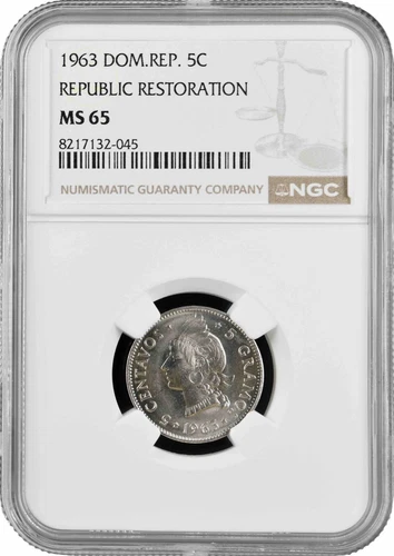 Dominican Republic 5 centavos 1963, NGC MS65, "Republic  Restoration"
