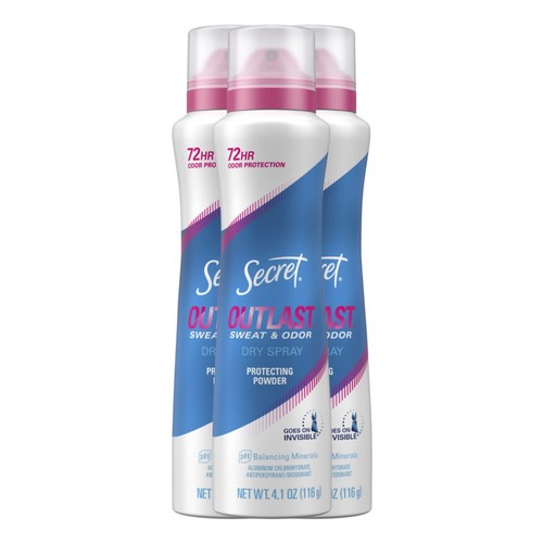 Secret Outlast Dry Spray Antiperspirant Deodorant Pack of 3 72 Hour Protection