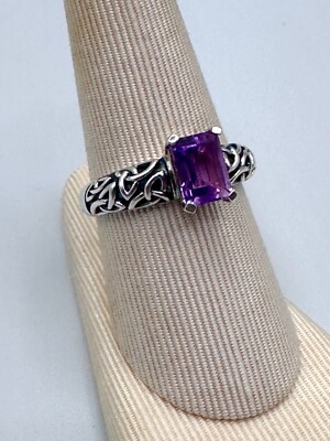 Ornate Trinity Knot Emerald Cut Amethyst 925 Sterling Silver