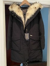 Nwt $1260 Woolrich Women's Small Black Military Parka With Fur Trim Free Ship!