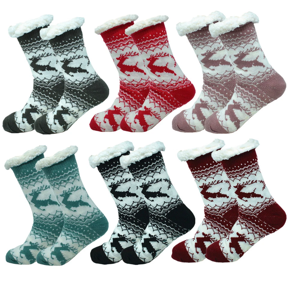 Women Thermal Cozy Fuzzy Deer Sherpa Fleece-lined Non-Skid Slipper Socks LOT - Image 2 of 4