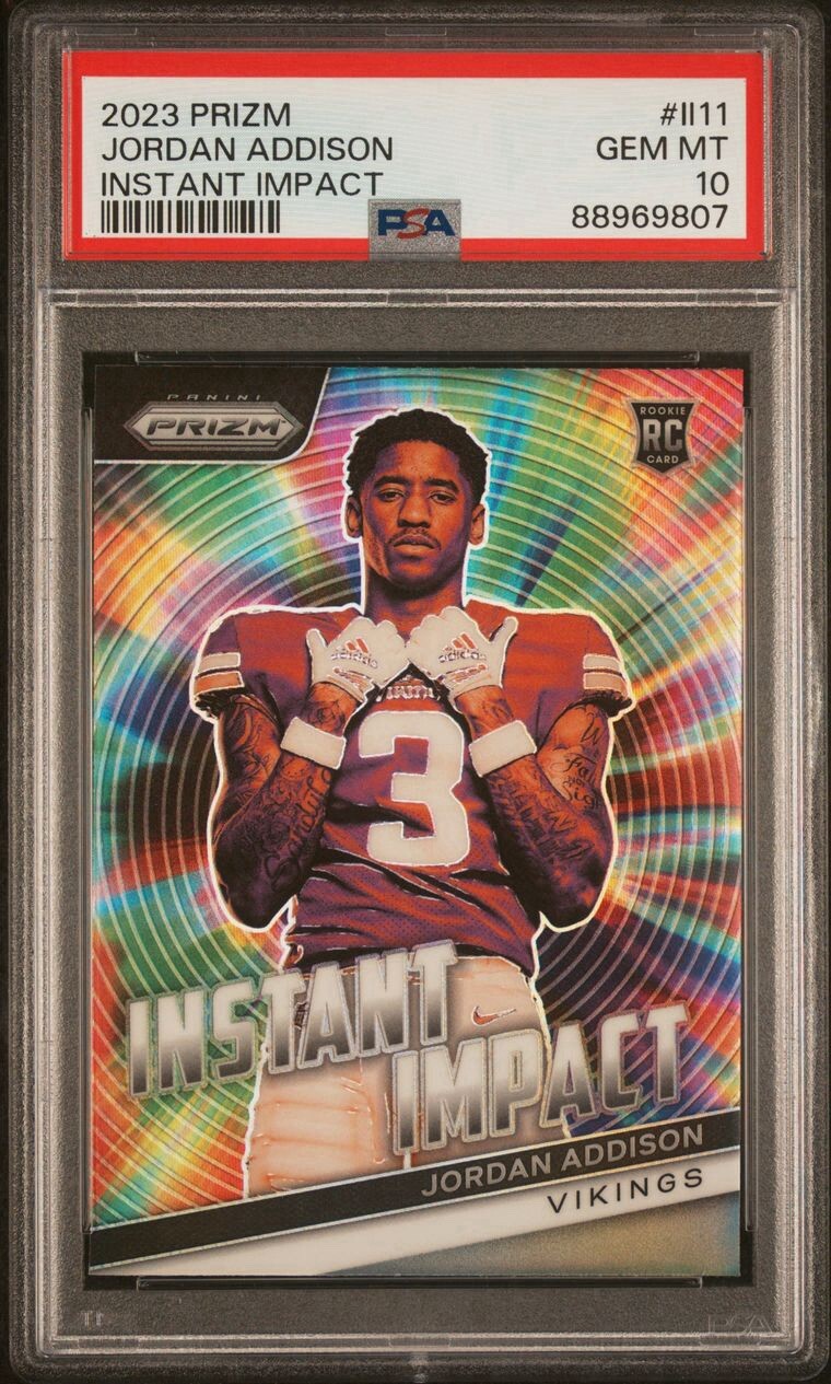 2023 Prizm JORDAN ADDISON Instant Impact #II-11 CASE HIT SSP PSA 10 💎RC Vikings