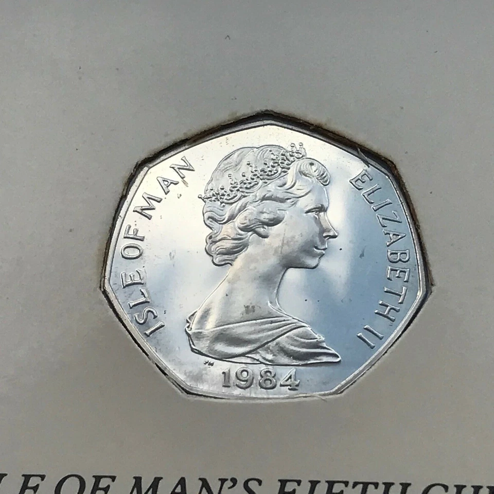 1984 ISLE OF MAN CHRISTMAS 50 PENCE ~ BB DIE ~ PROOF DIAMOND FINISH DOUBLE CROWN - Image 4 of 4