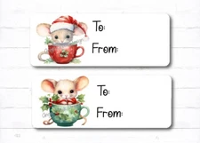 Mouse Holiday Gift Tags Self Stick Gift Tag Labels Christmas TO/FROM Stickers