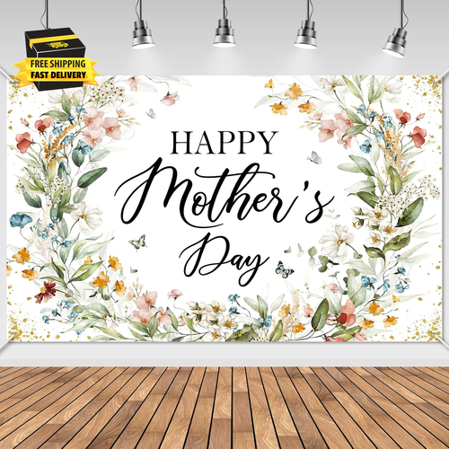 Happy Mothers Day Banner Wildflower Happy Mothers Day Decorations for Party Moth