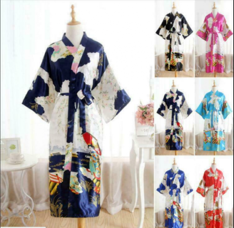 Kimono Feminino Kimono Pijamas Chinese Women's Silk Satin Long
